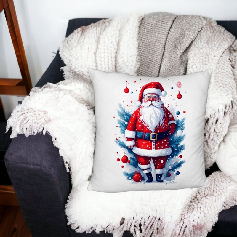 Casa si Gradina - Textile si covoare - Perne si pilote - Perne decorative - Perna Decorativa Fluffy cu Mos Craciun 2, 40x40 cm, Alb, Husa Detasabila, Burduf - Infinity.ro