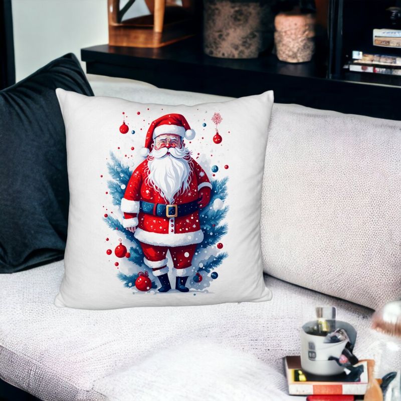 Casa si Gradina - Textile si covoare - Perne si pilote - Perne decorative - Perna Decorativa Fluffy cu Mos Craciun 2, 40x40 cm, Alb, Husa Detasabila, Burduf - Infinity.ro