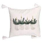 Casa si Gradina - Textile si covoare - Perne si pilote - Perne decorative - Perna Decorativa cu Franjuri cu tematica de Craciun, Lumanari 2, 45x45 cm, Ecru, Cu fermoar - Infinity.ro