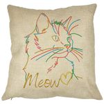 Casa si Gradina - Textile si covoare - Perne si pilote - Perne decorative - Perna Decorativa Patrata Pisica Meow, 40x40 cm, Husa Detasabila, Burduf - Infinity.ro