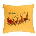Casa si Gradina - Textile si covoare - Perne si pilote - Perne decorative - Perna Decorativa Mos Craciun si sania sa cu Reni, 40x40 cm, Galben, Husa Detasabila, Burduf - Infinity.ro