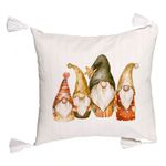 Casa si Gradina - Textile si covoare - Perne si pilote - Perne decorative - Perna Decorativa cu Franjuri cu tematica de Craciun, Gnomi, 45x45 cm, Ecru, Cu fermoar - Infinity.ro