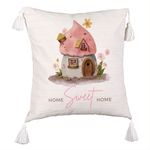 Casa si Gradina - Textile si covoare - Perne si pilote - Perne decorative - Perna Decorativa cu Franjuri, Model Home Sweet Home 1, 45x45 cm, Ecru, Cu fermoar - Infinity.ro