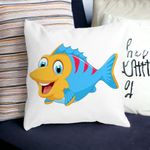 Casa si Gradina - Textile si covoare - Perne si pilote - Perne decorative - Perna Decorativa Patrata copii Peste Albstru, 40x40 cm, Alb mat, Husa Detasabila, Burduf - Infinity.ro