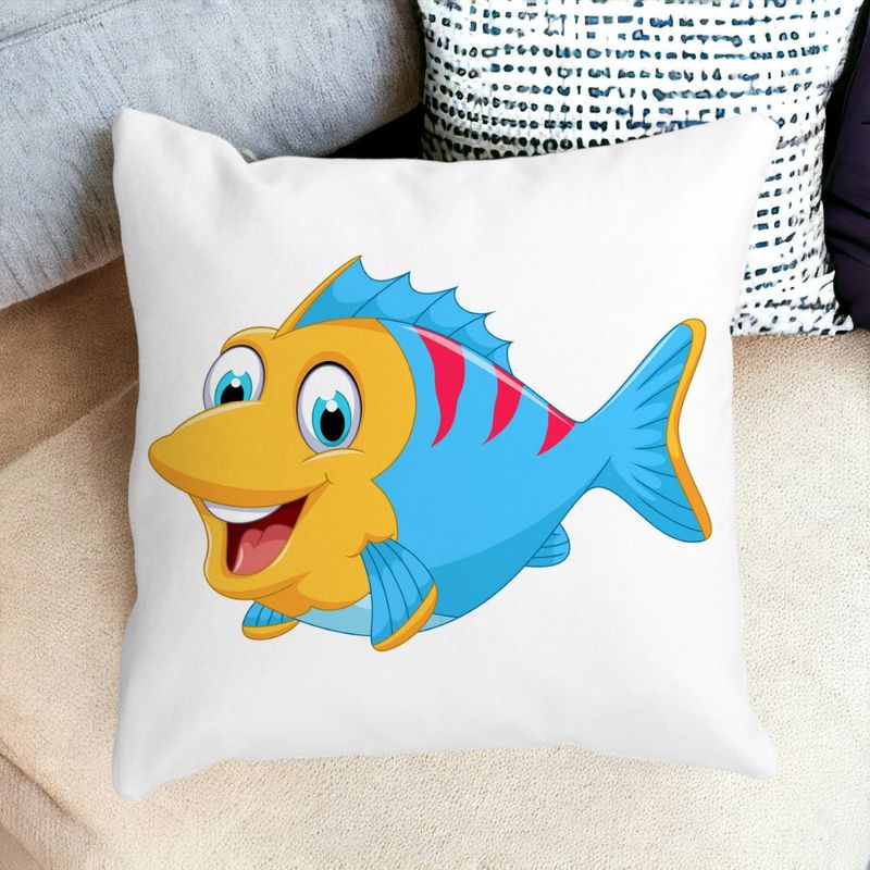 Casa si Gradina - Textile si covoare - Perne si pilote - Perne decorative - Perna Decorativa Patrata copii Peste Albstru, 40x40 cm, Alb mat, Husa Detasabila, Burduf - Infinity.ro