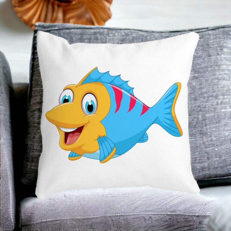Casa si Gradina - Textile si covoare - Perne si pilote - Perne decorative - Perna Decorativa Patrata copii Peste Albstru, 40x40 cm, Alb mat, Husa Detasabila, Burduf - Infinity.ro