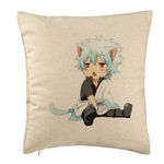 Casa si Gradina - Textile si covoare - Perne si pilote - Perne decorative - Perna Decorativa cu Gintama Gin Cat, 40x40 cm, Bej, Husa Detasabila, Burduf - Infinity.ro