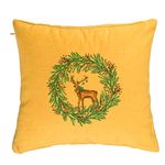 Casa si Gradina - Textile si covoare - Perne si pilote - Perne decorative - Perna Decorativa Coronita de Craciun si REN, 40x40 cm, Galben, Husa Detasabila, Burduf - Infinity.ro