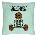 Casa si Gradina - Textile si covoare - Perne si pilote - Perne decorative - Perna Decorativa cu motiv Sechelet de Halloween 2, 40x40 cm, Verde Menta, Husa Detasabila, Burduf - Infinity.ro