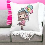 Casa si Gradina - Textile si covoare - Perne si pilote - Perne decorative - Perna Decorativa Patrata Happy Girl, 40x40 cm, Alb mat, Husa Detasabila, Burduf - Infinity.ro
