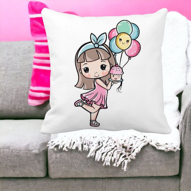 Casa si Gradina - Textile si covoare - Perne si pilote - Perne decorative - Perna Decorativa Patrata Happy Girl, 40x40 cm, Alb mat, Husa Detasabila, Burduf - Infinity.ro
