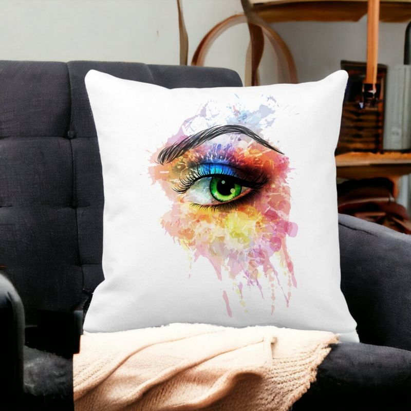 Casa si Gradina - Textile si covoare - Perne si pilote - Perne decorative - Perna Decorativa Patrata Multicolor Eye, 40x40 cm, Alb mat, Husa Detasabila, Burduf - Infinity.ro