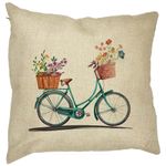 Casa si Gradina - Textile si covoare - Perne si pilote - Perne decorative - Perna Decorativa Patrata Bicicleta Floarala, 40x40 cm, Husa Detasabila, Burduf - Infinity.ro