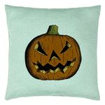 Casa si Gradina - Textile si covoare - Perne si pilote - Perne decorative - Perna Decorativa cu motiv Dovleac de Halloween 2, 40x40 cm, Verde Menta, Husa Detasabila, Burduf - Infinity.ro