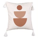 Casa si Gradina - Textile si covoare - Perne si pilote - Perne decorative - Perna Decorativa cu Franjuri, Model Abstract Creativ 5, 45x45 cm, Ecru, Cu fermoar - Infinity.ro