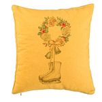 Casa si Gradina - Textile si covoare - Perne si pilote - Perne decorative - Perna Decorativa de Craciun, Patine gheata si Coronita, 40x40 cm, Galben, Husa Detasabila, Burduf - Infinity.ro