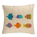 Casa si Gradina - Textile si covoare - Perne si pilote - Perne decorative - Perna Decorativa, Model cu Pesti Multicolor, 40x40 cm, Bej, Husa Detasabila, Burduf - Infinity.ro