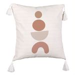 Casa si Gradina - Textile si covoare - Perne si pilote - Perne decorative - Perna Decorativa cu Franjuri, Model Abstract Creativ 6, 45x45 cm, Ecru, Cu fermoar - Infinity.ro