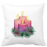 Casa si Gradina - Textile si covoare - Perne si pilote - Perne decorative - Perna Decorativa cu tematica de Craciun, Lumanari 5, 40x40 cm, Alb mat, Husa Detasabila, Burduf - Infinity.ro