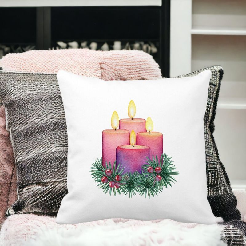 Casa si Gradina - Textile si covoare - Perne si pilote - Perne decorative - Perna Decorativa cu tematica de Craciun, Lumanari 5, 40x40 cm, Alb mat, Husa Detasabila, Burduf - Infinity.ro