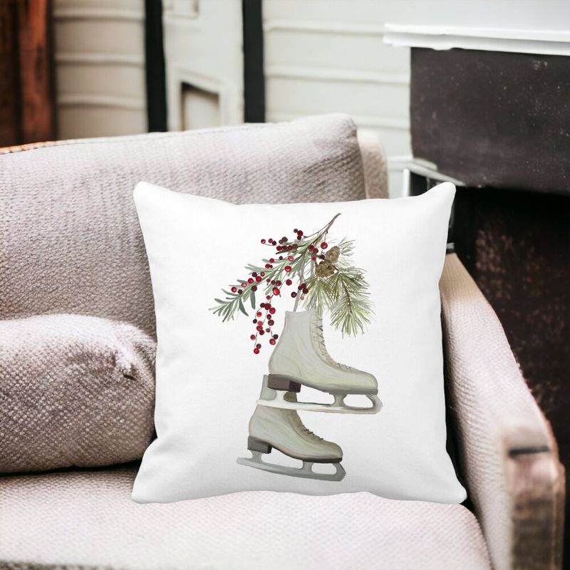 Casa si Gradina - Textile si covoare - Perne si pilote - Perne decorative - Perna Decorativa de Craciun, Patine gheata, 2, 40x40 cm, Alb mat, Husa Detasabila, Burduf - Infinity.ro