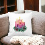 Casa si Gradina - Textile si covoare - Perne si pilote - Perne decorative - Perna Decorativa cu tematica de Craciun, Lumanari 5, 40x40 cm, Alb mat, Husa Detasabila, Burduf - Infinity.ro