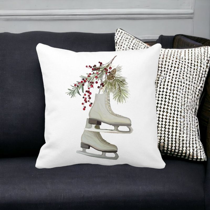 Casa si Gradina - Textile si covoare - Perne si pilote - Perne decorative - Perna Decorativa de Craciun, Patine gheata, 2, 40x40 cm, Alb mat, Husa Detasabila, Burduf - Infinity.ro
