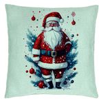 Casa si Gradina - Textile si covoare - Perne si pilote - Perne decorative - Perna Decorativa cu Mos Craciun 2, 40x40 cm, Verde Menta, Husa Detasabila, Burduf - Infinity.ro