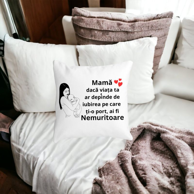 Casa si Gradina - Textile si covoare - Perne si pilote - Perne decorative - Perna Decorativa pentru Mama 12,40x40 cm, Alb mat, Husa Detasabila, Burduf - Infinity.ro