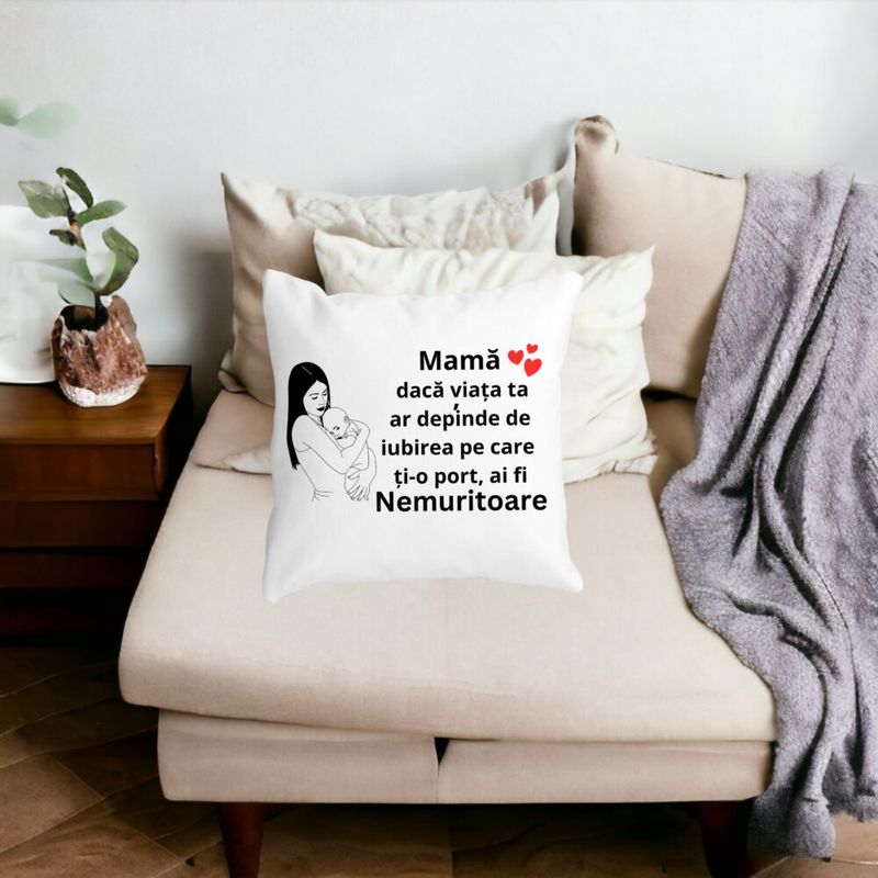 Casa si Gradina - Textile si covoare - Perne si pilote - Perne decorative - Perna Decorativa pentru Mama 12,40x40 cm, Alb mat, Husa Detasabila, Burduf - Infinity.ro