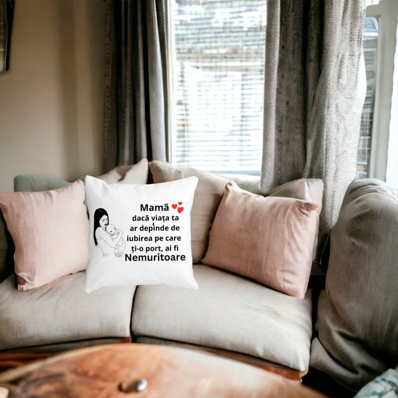 Casa si Gradina - Textile si covoare - Perne si pilote - Perne decorative - Perna Decorativa pentru Mama 12,40x40 cm, Alb mat, Husa Detasabila, Burduf - Infinity.ro