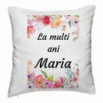 Casa si Gradina - Textile si covoare - Perne si pilote - Perne decorative - Perna Decorativa, Model La multi ani Maria 2, 40x40 cm, Alb Murdar, Husa Detasabila, Burduf - Infinity.ro