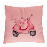 Casa si Gradina - Textile si covoare - Perne si pilote - Perne decorative - Perna Decorativa, Model Rose Flower Bike, 40x40 cm, Roz, Husa Detasabila, Burduf - Infinity.ro