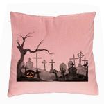 Casa si Gradina - Textile si covoare - Perne si pilote - Perne decorative - Perna Decorativa cu motiv Cimitir de Halloween, 40x40 cm, Roz, Husa Detasabila, Burduf - Infinity.ro