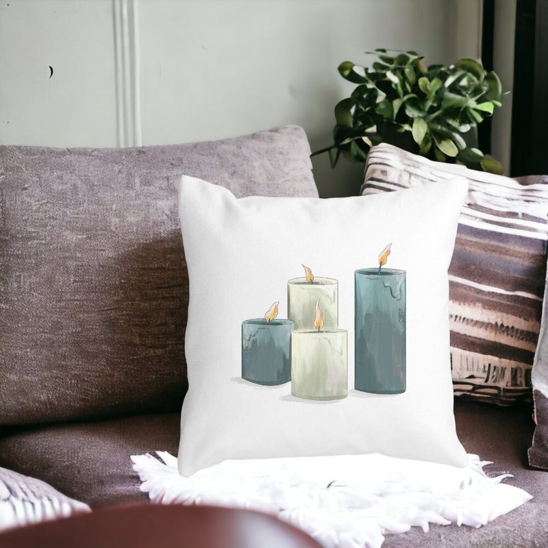 Casa si Gradina - Textile si covoare - Perne si pilote - Perne decorative - Perna Decorativa cu tematica de Craciun, Lumanari 4, 40x40 cm, Alb mat, Husa Detasabila, Burduf - Infinity.ro