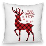 Casa si Gradina - Textile si covoare - Perne si pilote - Perne decorative - Perna Decorativa Fluffy de Craciun cu Ren si Text 2, 40x40 cm, Alb, Husa Detasabila, Burduf - Infinity.ro