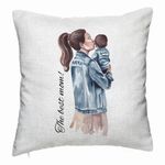 Casa si Gradina - Textile si covoare - Perne si pilote - Perne decorative - Perna Decorativa, Model The Best Mom 40x40 cm, Alb Murdar, Husa Detasabila, Burduf - Infinity.ro