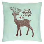 Casa si Gradina - Textile si covoare - Perne si pilote - Perne decorative - Perna Decorativa de Craciun cu Ren si Text 1, 40x40 cm, Verde Menta, Husa Detasabila, Burduf - Infinity.ro