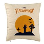 Casa si Gradina - Textile si covoare - Perne si pilote - Perne decorative - Perna Decorativa cu motiv de Halloween 2, 40x40 cm, Bej, Husa Detasabila, Burduf - Infinity.ro