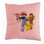 Casa si Gradina - Textile si covoare - Perne si pilote - Perne decorative - Perna Decorativa cu Pokemon Pikachu, 40x40 cm, Roz, Husa Detasabila, Burduf - Infinity.ro