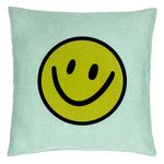 Casa si Gradina - Textile si covoare - Perne si pilote - Perne decorative - Perna Decorativa, Model Smiley Face 2, 40x40 cm, Verde Menta, Husa Detasabila, Burduf - Infinity.ro