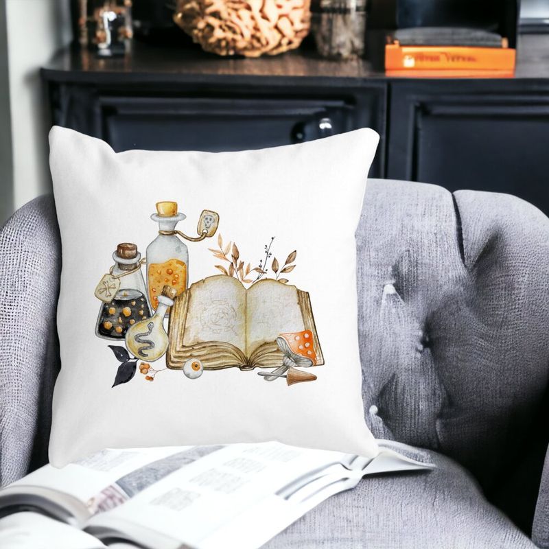 Casa si Gradina - Textile si covoare - Perne si pilote - Perne decorative - Perna Decorativa cu motiv de Halloween 11, 40x40 cm, Alb mat, Husa Detasabila, Burduf - Infinity.ro