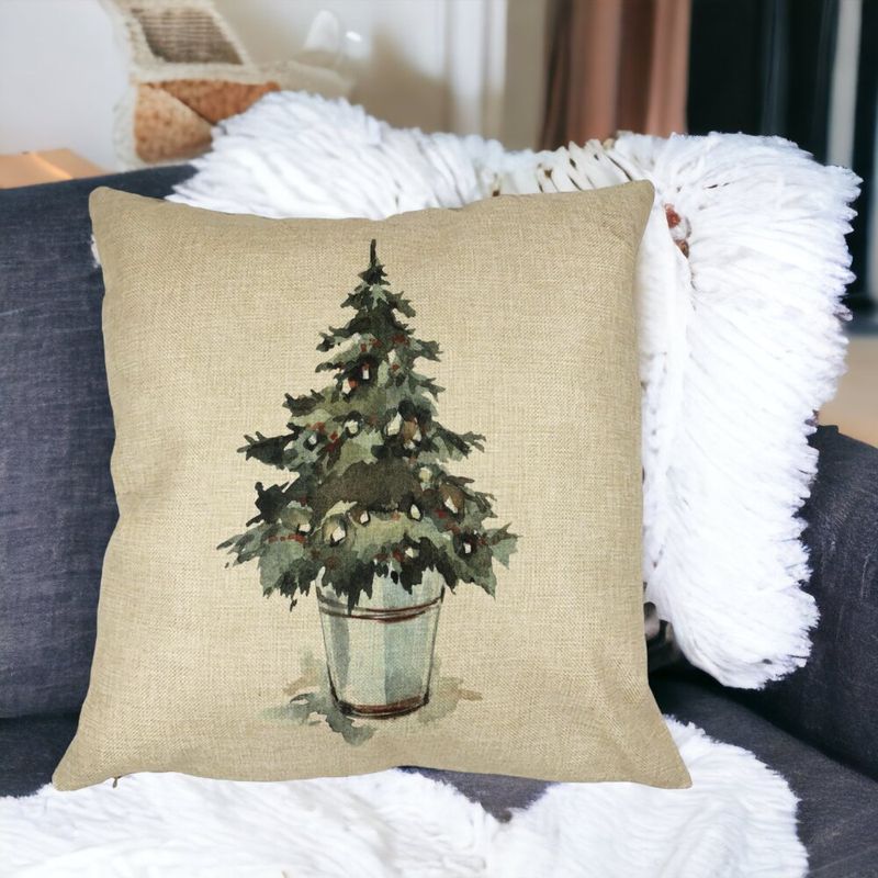 Casa si Gradina - Textile si covoare - Perne si pilote - Perne decorative - Perna Decorativa cu tematica de Craciun, Brad 1, 40x40 cm, Husa Detasabila, Burduf - Infinity.ro