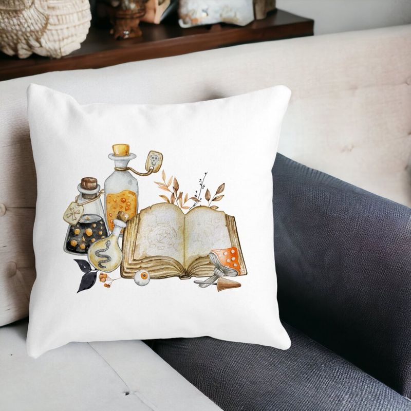 Casa si Gradina - Textile si covoare - Perne si pilote - Perne decorative - Perna Decorativa cu motiv de Halloween 11, 40x40 cm, Alb mat, Husa Detasabila, Burduf - Infinity.ro