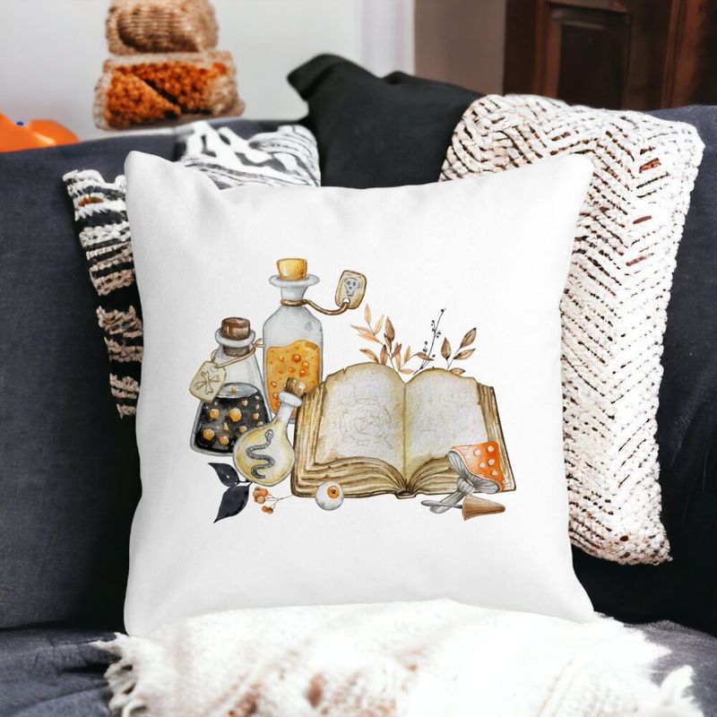 Casa si Gradina - Textile si covoare - Perne si pilote - Perne decorative - Perna Decorativa cu motiv de Halloween 11, 40x40 cm, Alb mat, Husa Detasabila, Burduf - Infinity.ro