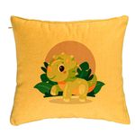 Casa si Gradina - Textile si covoare - Perne si pilote - Perne decorative - Perna Decorativa, Model Baby Dinozaur Verde cu Peisaj, 40x40 cm, Galben, Husa Detasabila, Burduf - Infinity.ro