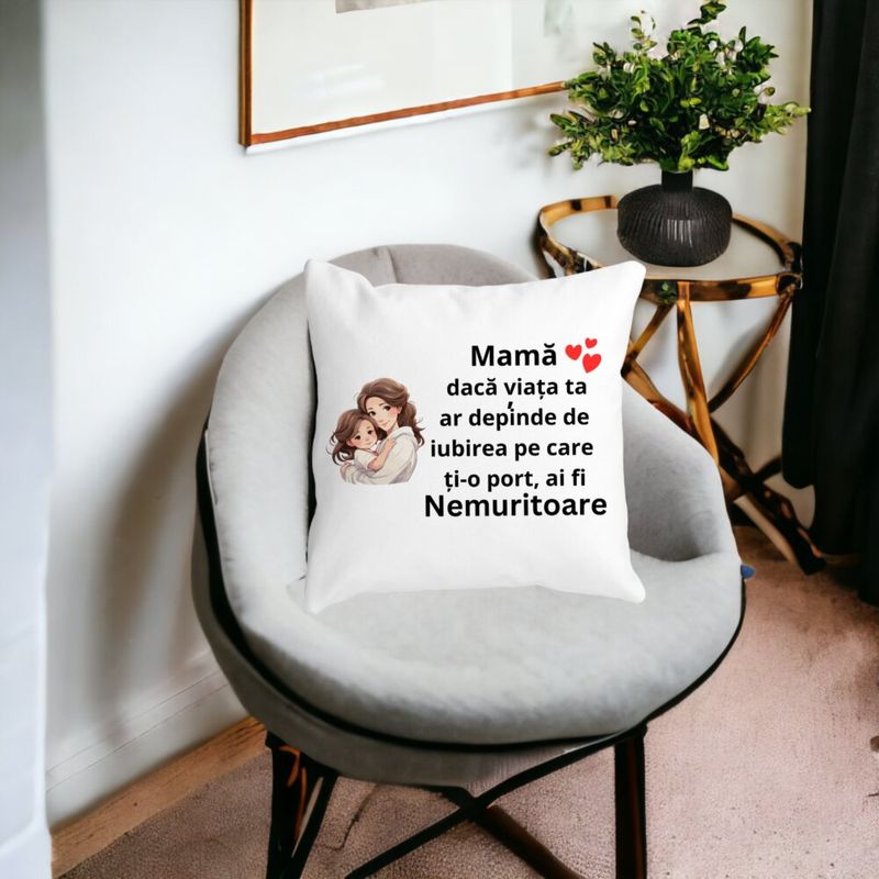 Casa si Gradina - Textile si covoare - Perne si pilote - Perne decorative - Perna Decorativa pentru Mama 6,40x40 cm, Alb mat, Husa Detasabila, Burduf - Infinity.ro
