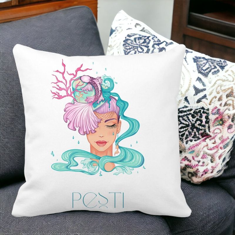 Casa si Gradina - Textile si covoare - Perne si pilote - Perne decorative - Perna Decorativa, Zodia Pesti, 40x40 cm, Alb mat, Husa Detasabila, Burduf - Infinity.ro