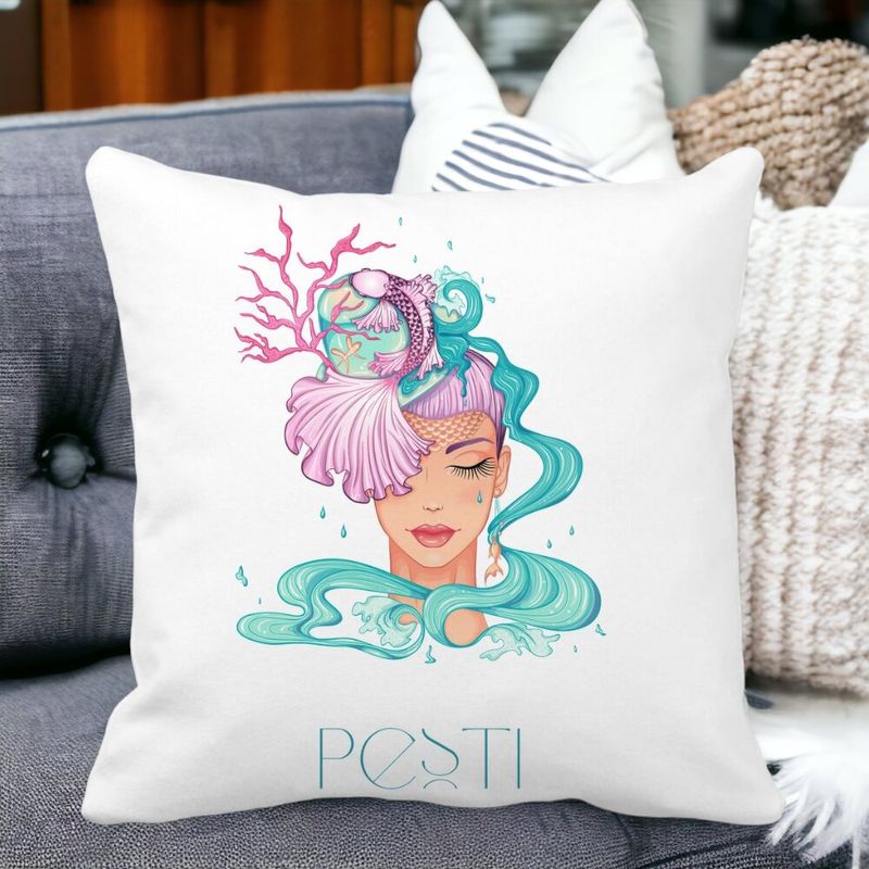 Casa si Gradina - Textile si covoare - Perne si pilote - Perne decorative - Perna Decorativa, Zodia Pesti, 40x40 cm, Alb mat, Husa Detasabila, Burduf - Infinity.ro