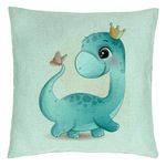 Casa si Gradina - Textile si covoare - Perne si pilote - Perne decorative - Perna Decorativa, Model Blue Baby Dinozaur, 40x40 cm, Verde Menta, Husa Detasabila, Burduf - Infinity.ro